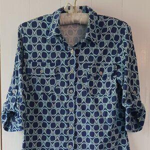 J. McLaughlin button up 3/4 sleeve collard blouse blue Catalina Cloth Size S